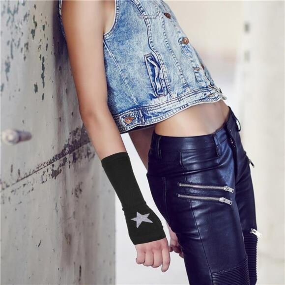 Women Goth Arm Sleeve Goth Arm Warmers Y2k Knitted Fingerless Warm Gloves With - Picture 5 of 8